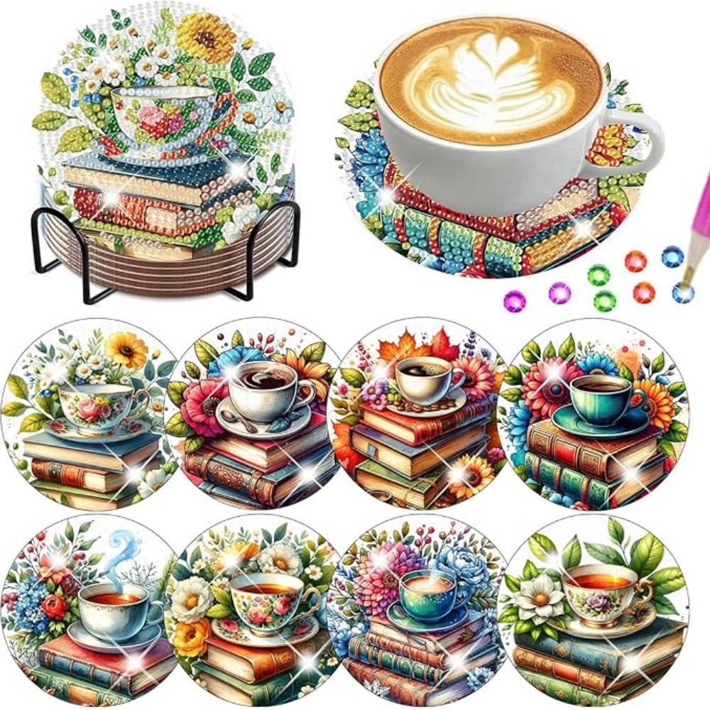 Resin Art Book - Set di 8 Sottobicchieri con Supporto