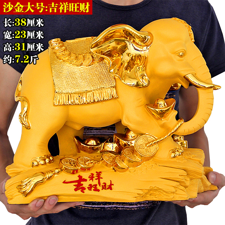 Resin Art India - Grande # Statua d'arte dell'elefante dorato